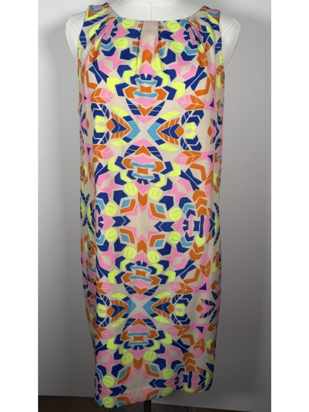 Mara Hoffman neon geometric mod shift dress 6 retro designer vacation